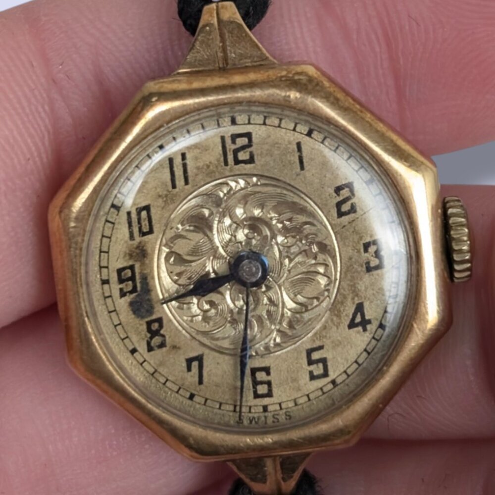 Antique 14k Gold Swiss Made Art Deco Watch - Picture 7 of 11
